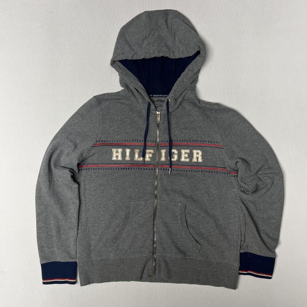 Tommy Hilfiger Sport Hoodie Womens Xl Gray Full Zip Fleece Logo Sweatshirt